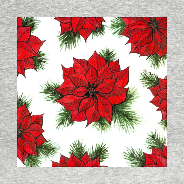 Poinsettia and fir branches pattern by katerinamk